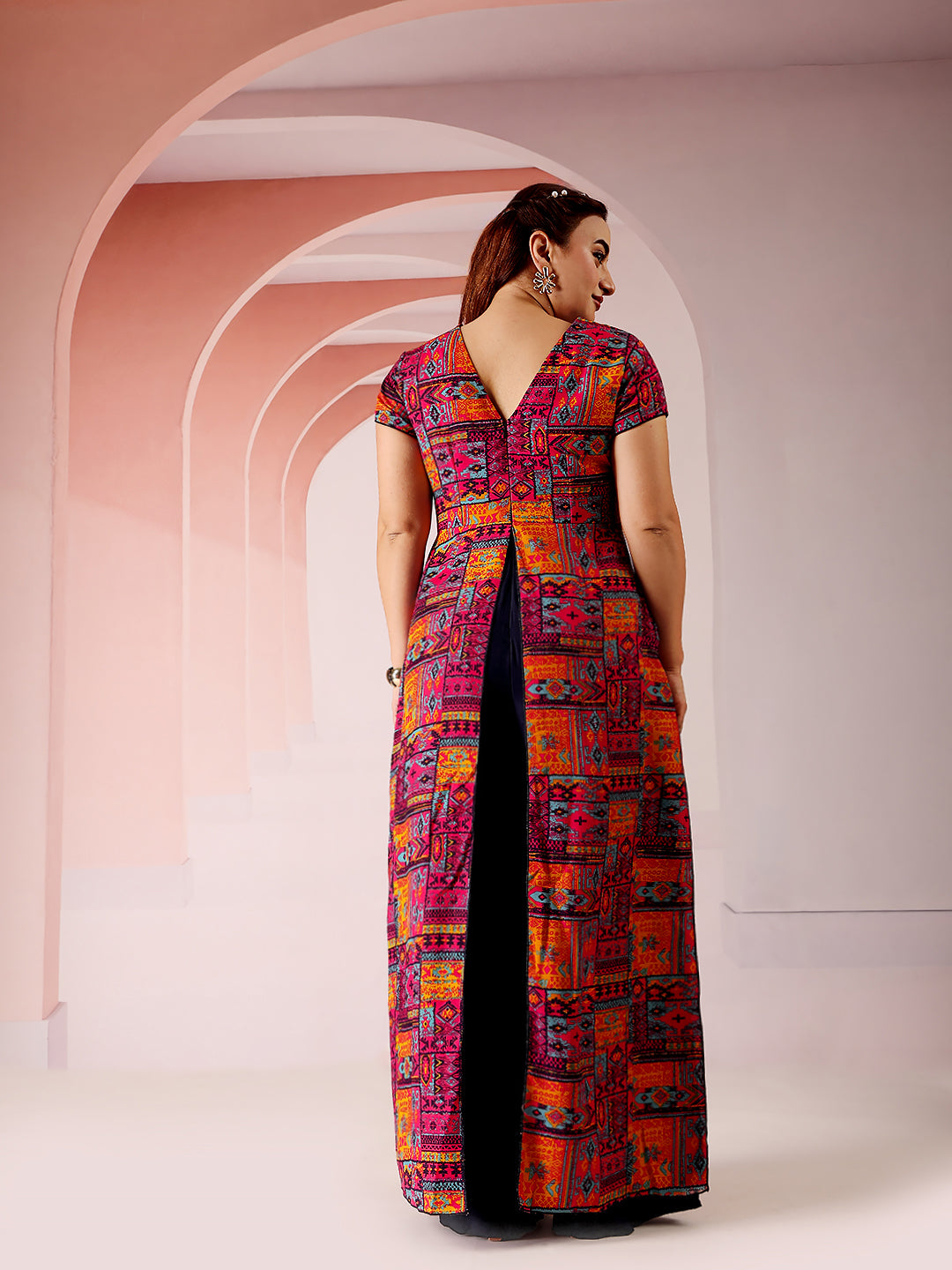 Body Bliss Multicolored-Base-Navy-Blue Keyhole-Neck Regular Sleeve Bohemian Panelled Viscose-Rayon Regular-Length Jumpsuit for Women — Miss Chase A+