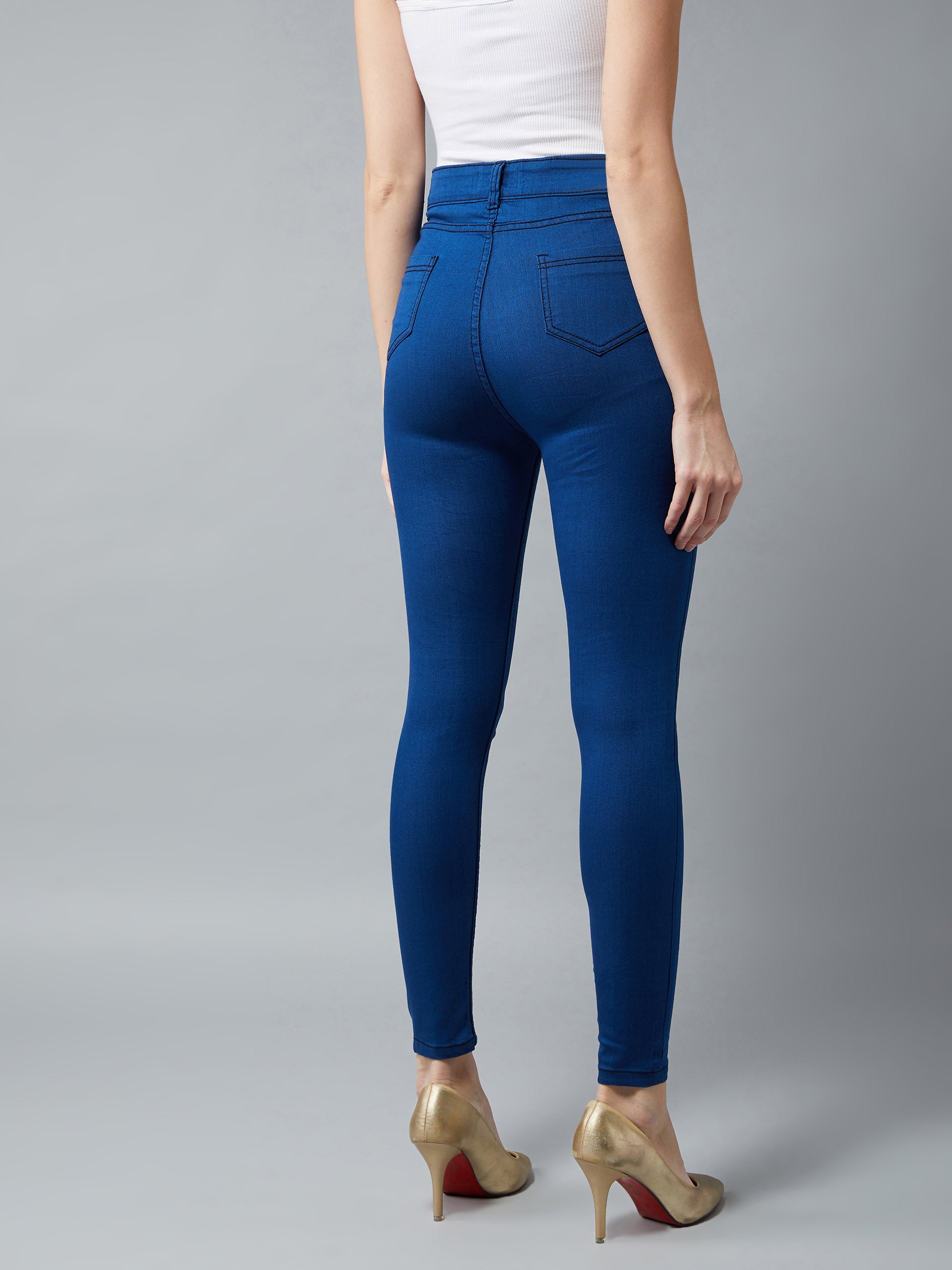 Women's Carbon-Blue Skinny-Fit High-Rise Zip Fly Closure Denim Jeans