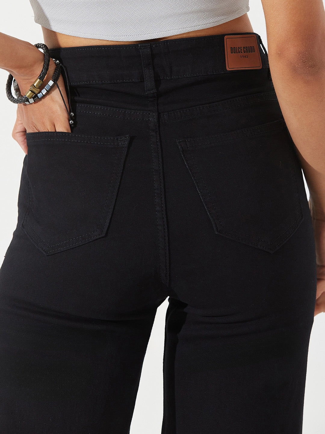 CHASEstretch™ Black Wide Leg High-Rise Stretchable Denim Jeans For Women