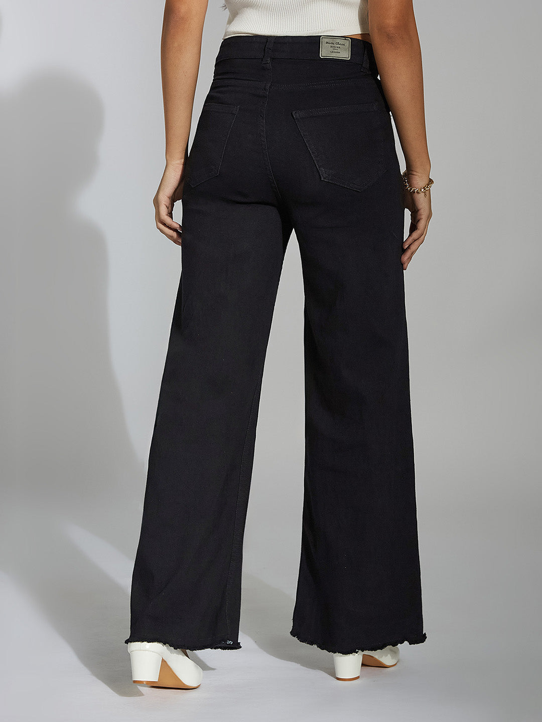 24/7 Comfort Black High-Rise Stretchable Wide-Leg Denim Jeans
