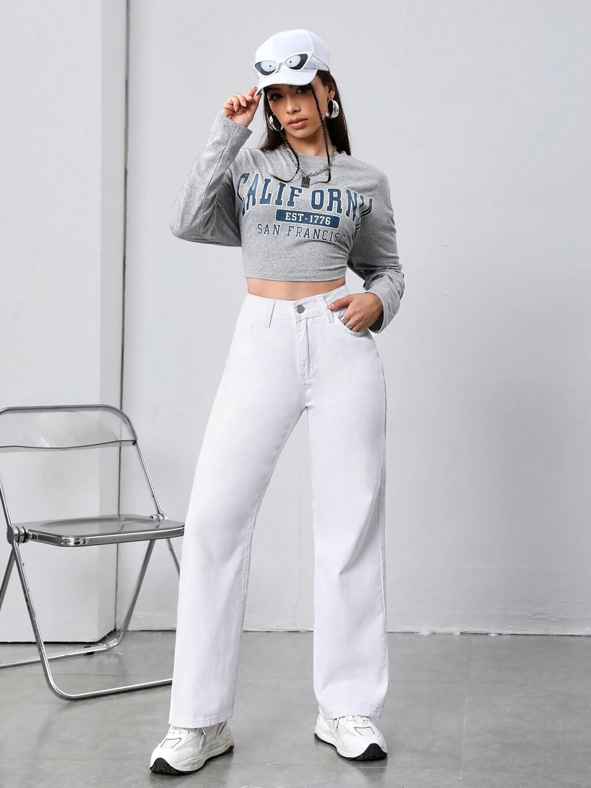 Women's White Straight High Rise Clean Look Regular-Length Stretchable Denim Jeans