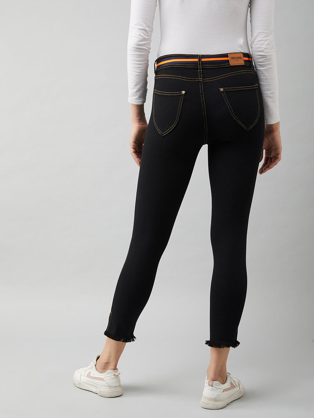 Women's Black Skinny-Fit High-Rise Ankle Length Stretchable Denim Jeans