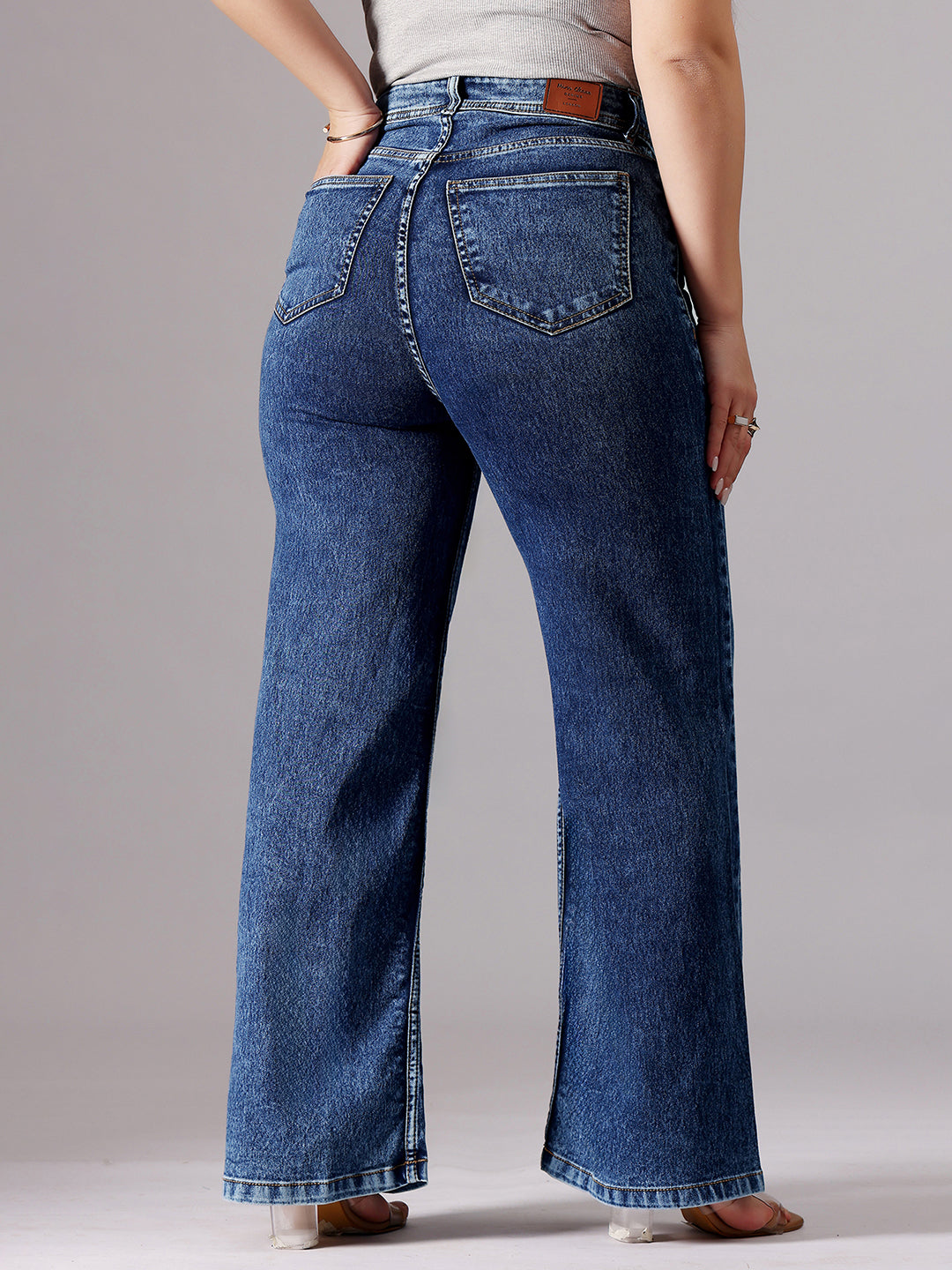 24/7 Comfort Mid-Blue Wide-Leg High-Rise Regular-Length Stretchable Denim Jeans