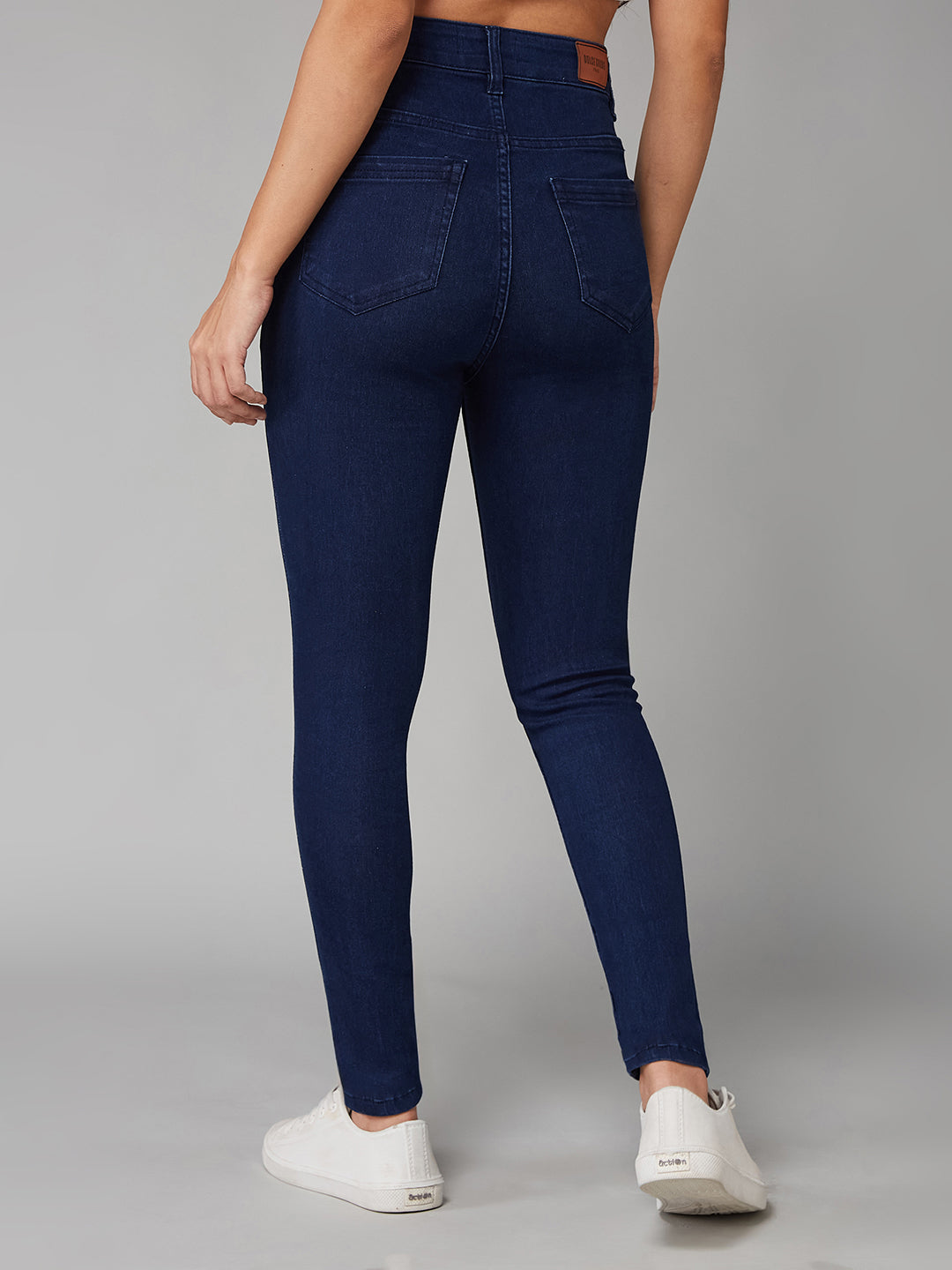 Women's Navy Blue Skinny High-Rise Clean-Look Regular Stretchable Denim Jeans