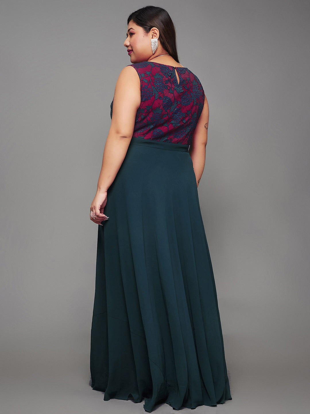Teal Sleeveless Fit and Flare Lace Dress for Women