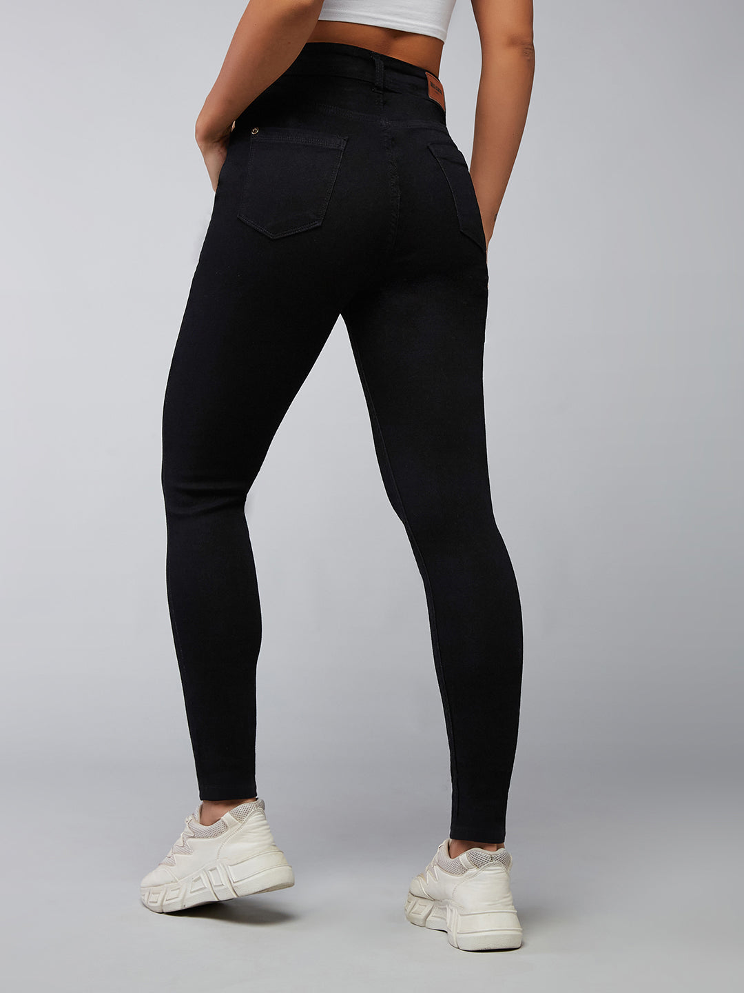 Women's Black Slim-Fit High-Rise Acid Wash Stretchable Denim Jeans