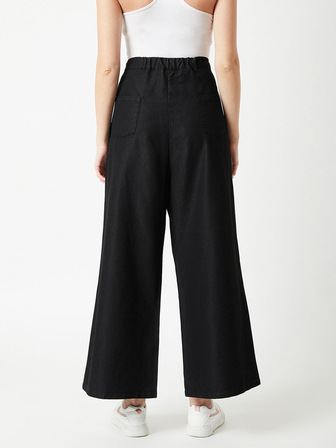 Women's Black Wide-Leg High-Rise Light Weight Clean-Look Regular Length Denim Pants