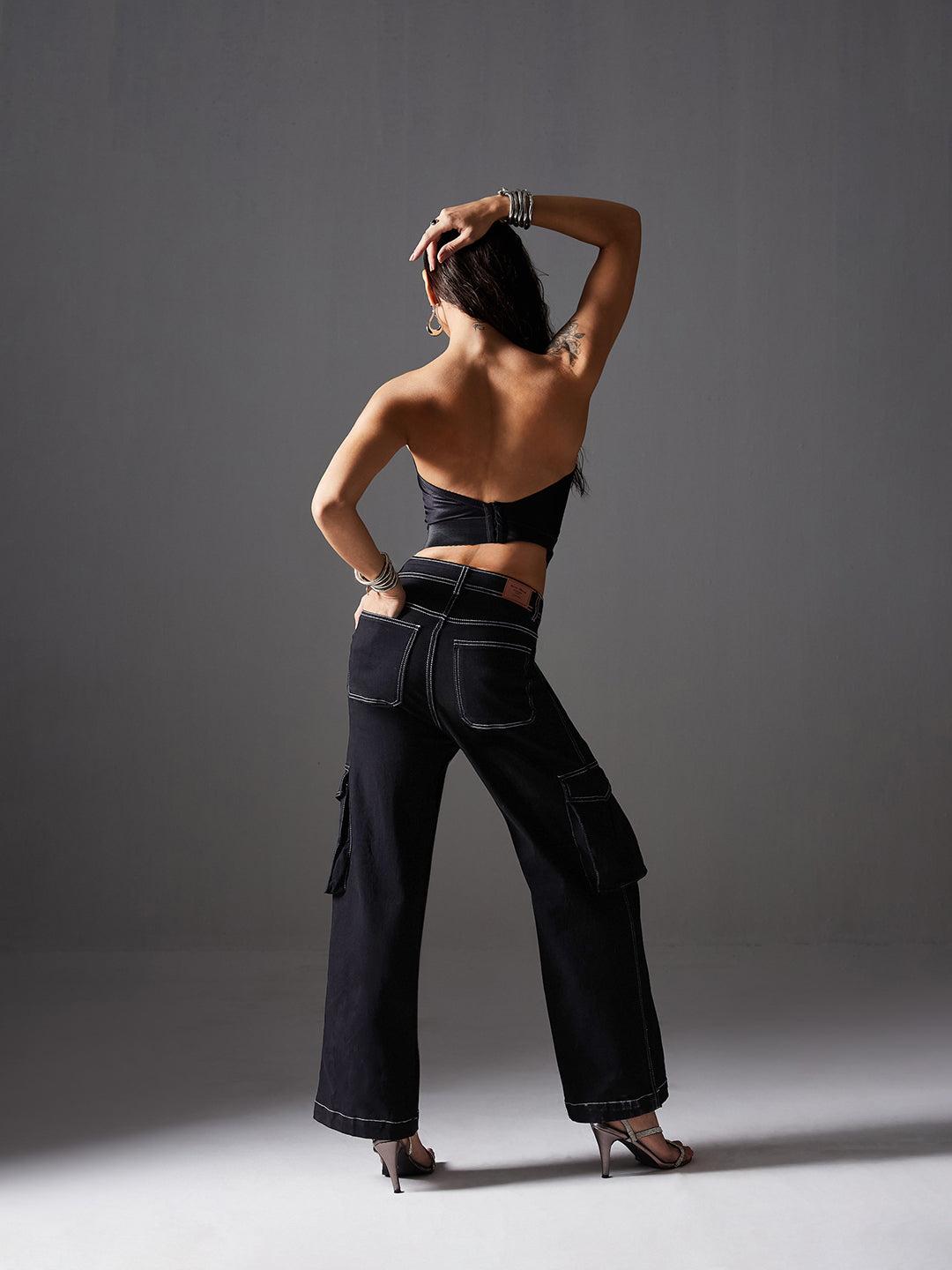 CHASEstretch™ Black Wide-Leg High-Rise Cargo Denim Jeans for Women — Miss Chase
