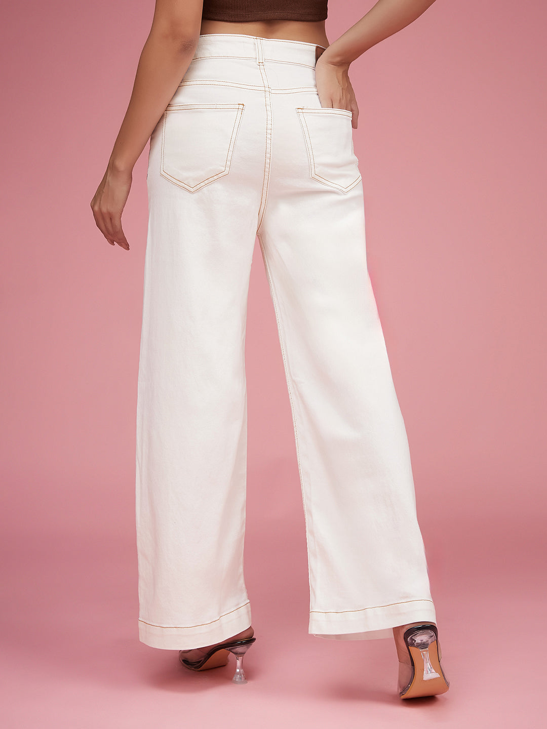 24/7 Comfort White Flared Mid-Rise Stretchable Denim Jeans