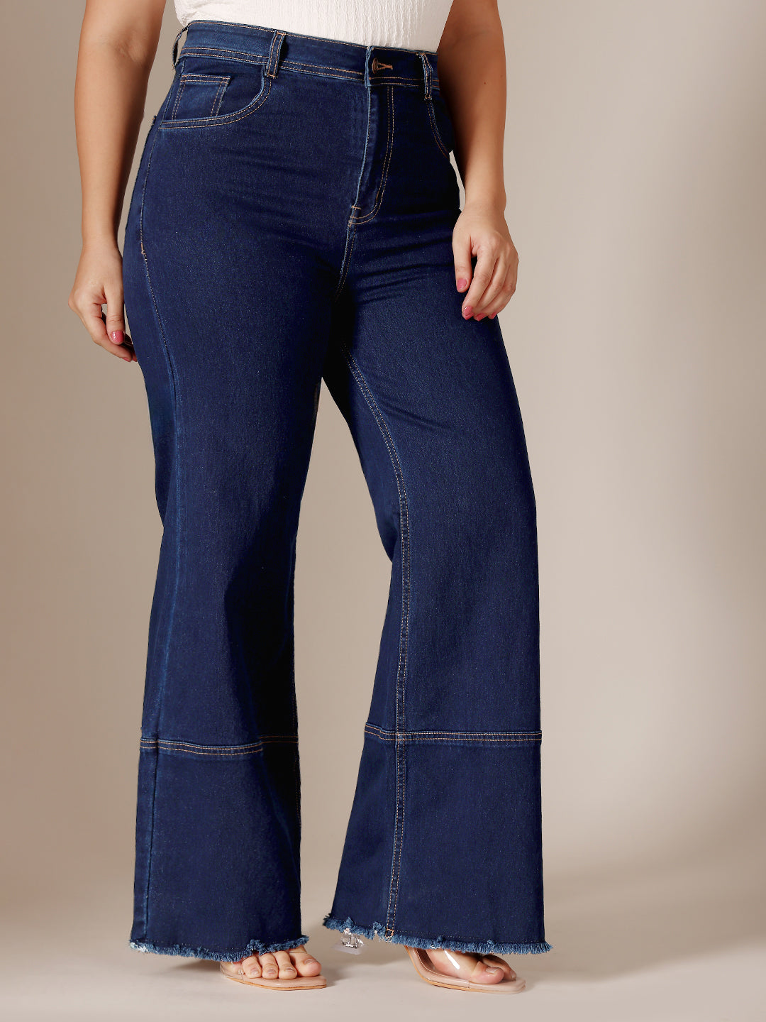 24/7 Comfort Navy Blue Wide Leg High Rise Clean Look Regular-Length Stretchable Denim Jeans for Women