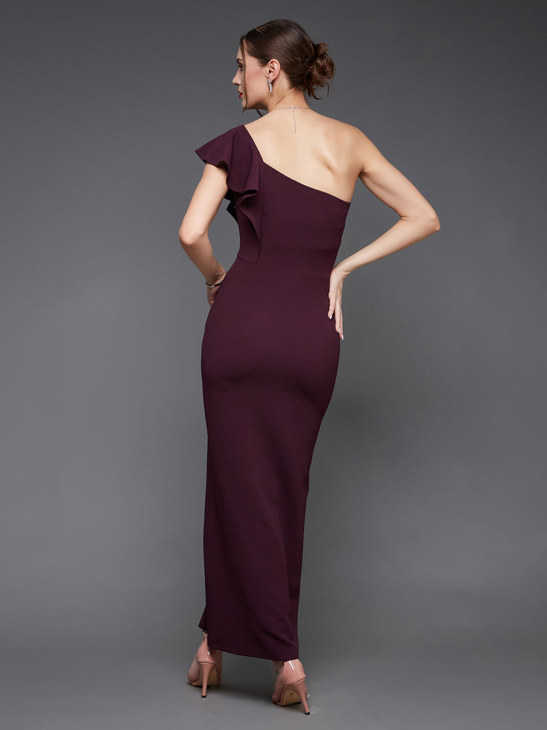 Dark Purple Solid One Shoulder Bodycon Maxi Dress Long Dress Frock