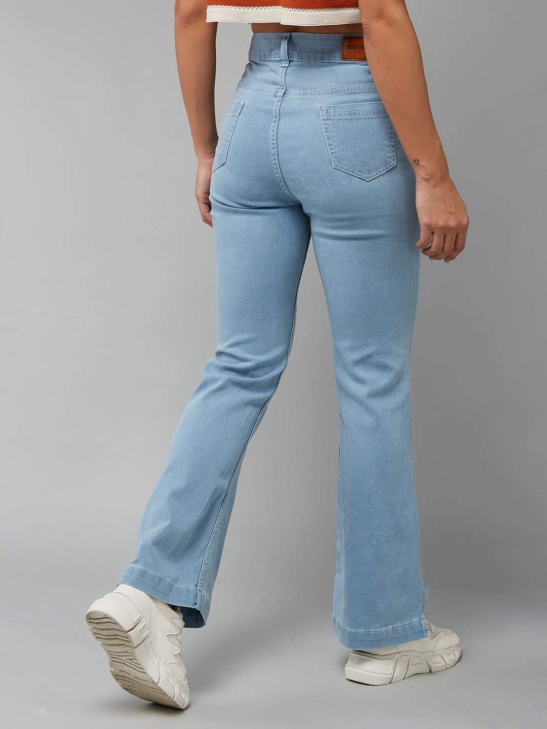 24/7 Comfort Light Blue Bell-Bottom Bootcut High-Rise Stretchable Light Weight Denim Jeans