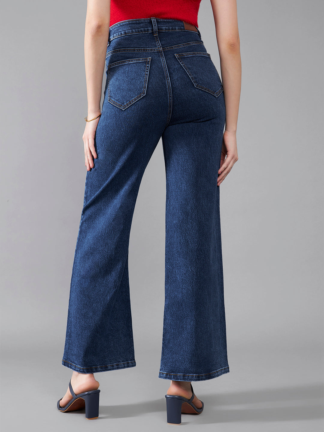 24/7 Comfort Mid-Blue Wide-Leg High-Rise Stretchable Denim Jeans