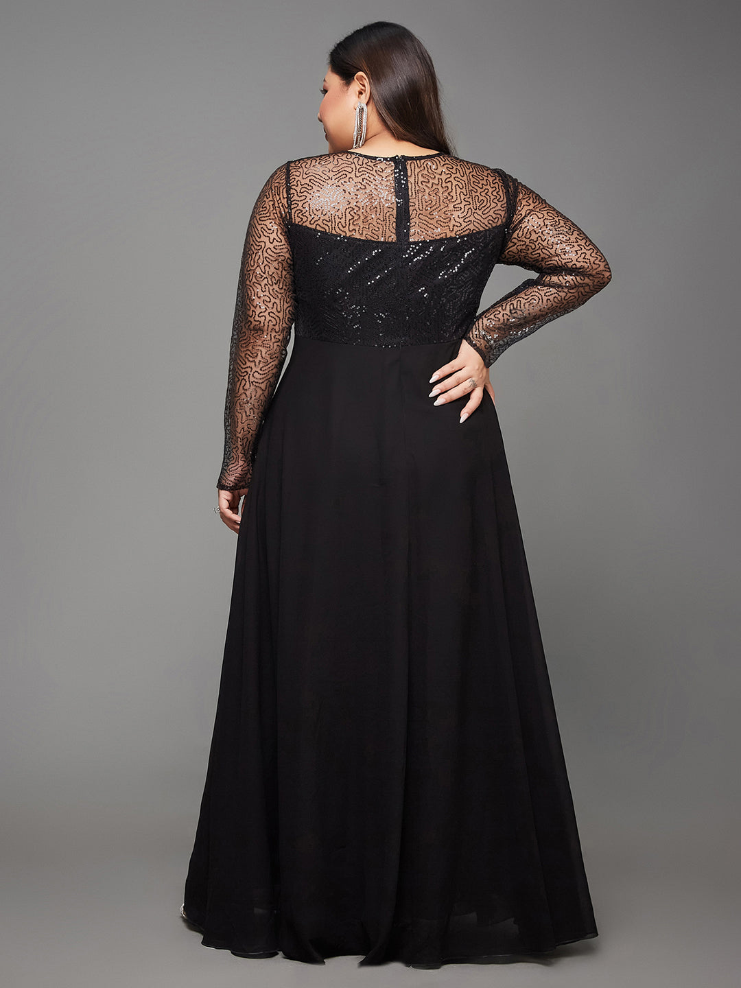 Body Bliss Black Sequined Party Maxi Dress