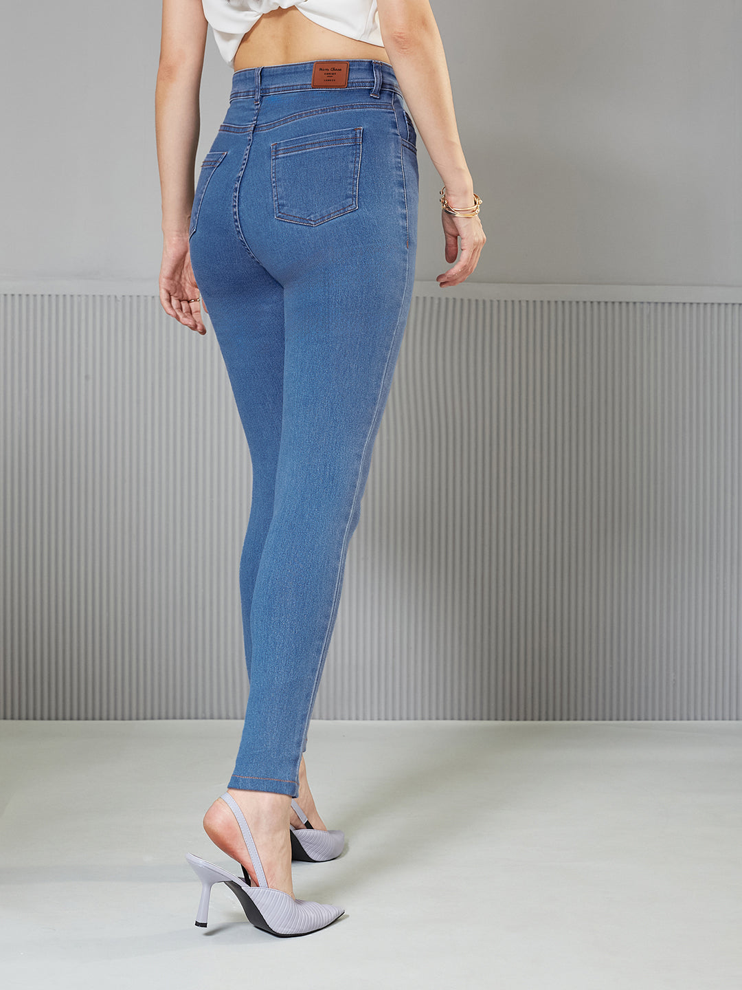 Blue Skinny-Fit High-Rise Cropped Denim Jeans for Women