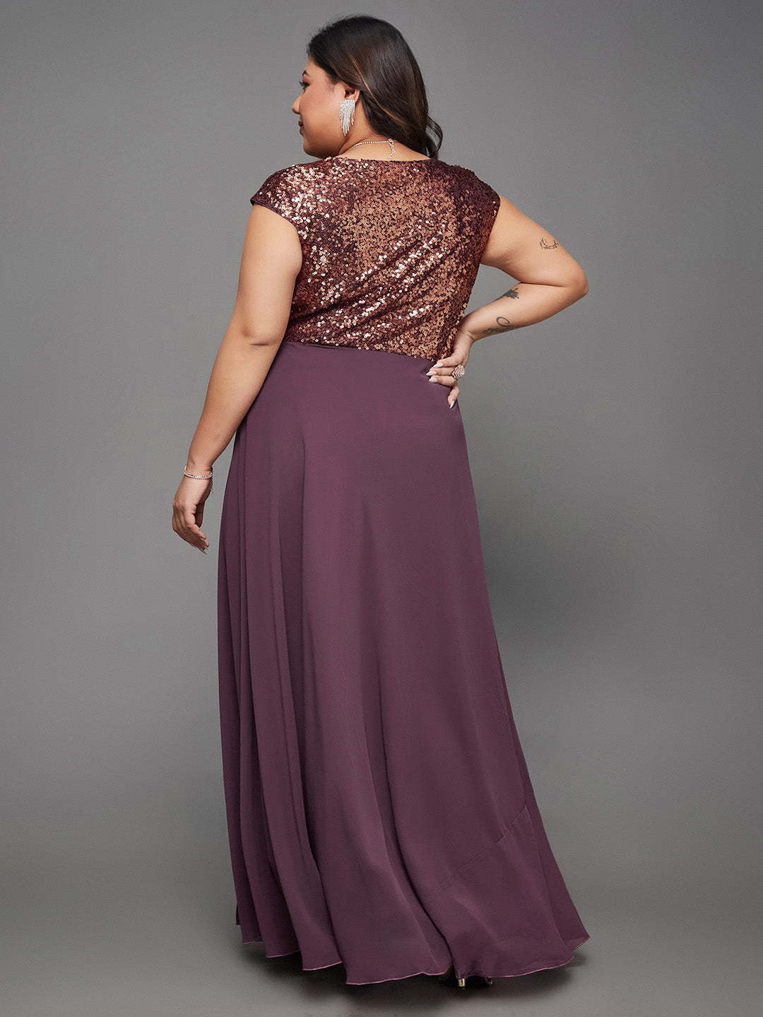 Body Bliss Mauve & Wine Embellished Wrap Maxi Dress