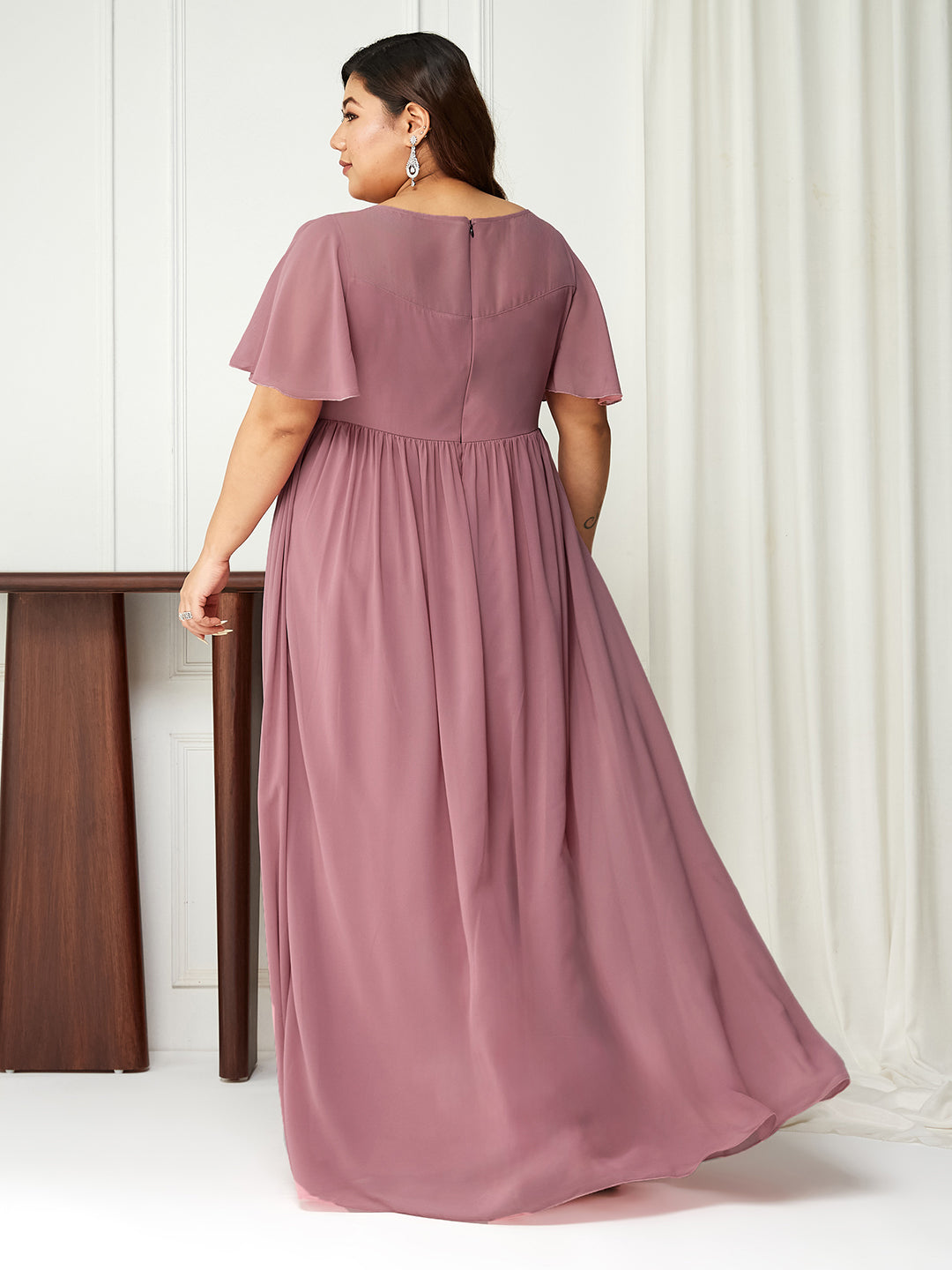 Dusty Lavender Flared Sleeves Fit and Flare Sequinned Maxi Dress Long Dress Frock for Women