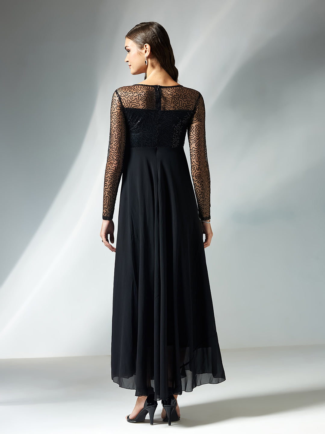 Women's Black Solid Embellished Maxi Dress