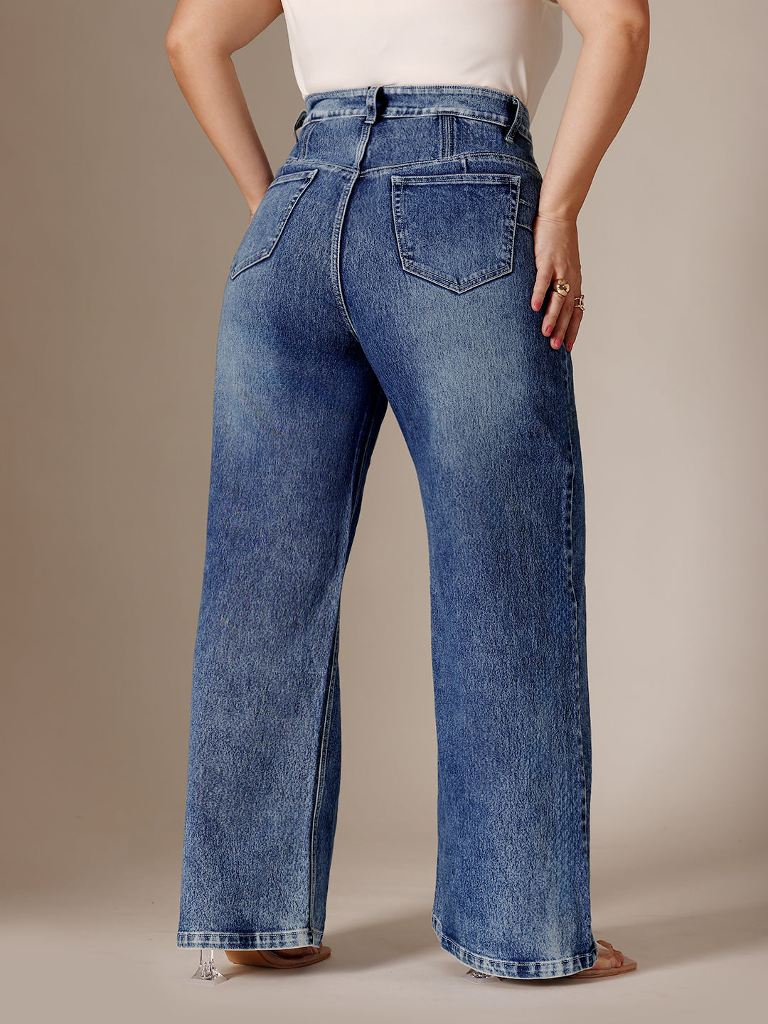 CHASEshape™ Blue High Rise Clean Look Regular-Length Stretchable Denim Wide-Leg Jeans for Women