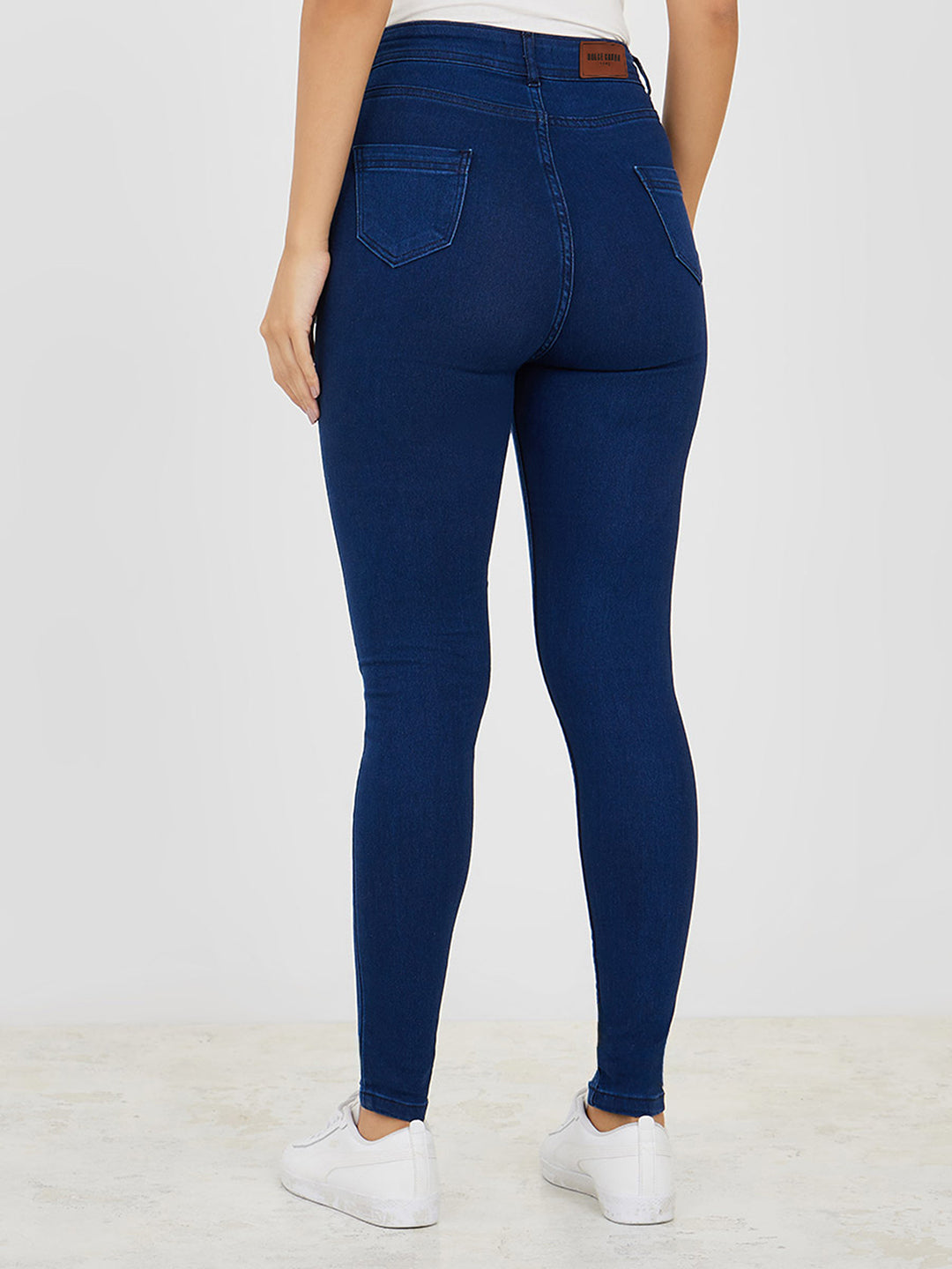 Women's Black Flared High Rise Regular Stretchable Denim Jumpsuit