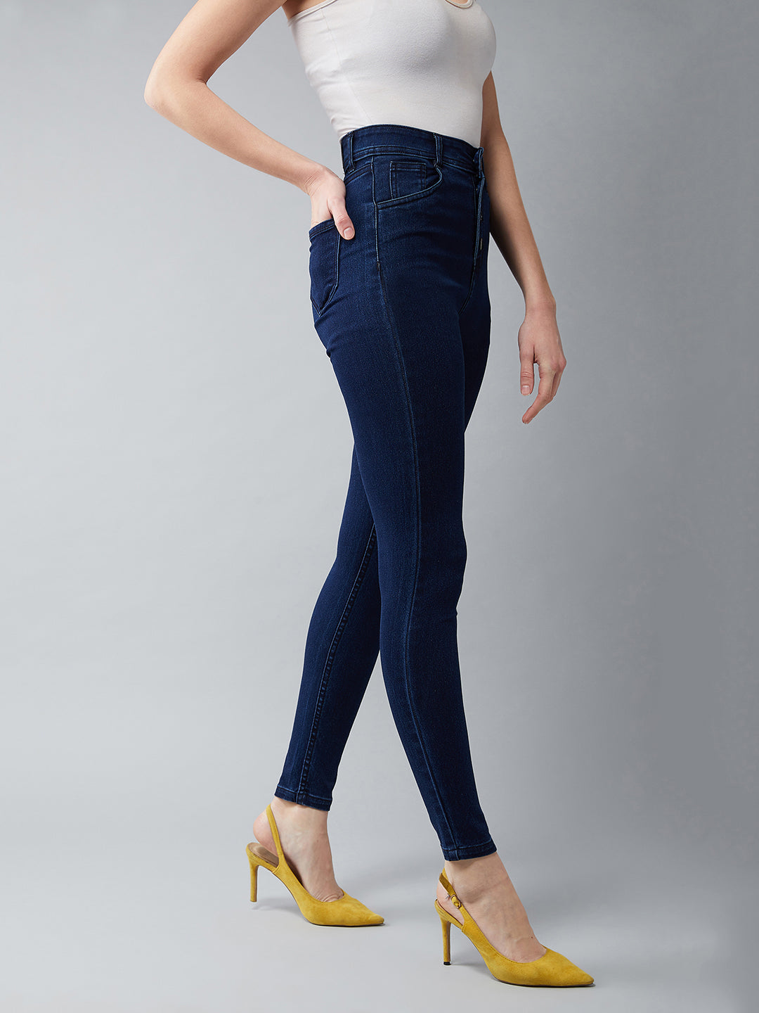 24/7 Comfort Navy-Blue Skinny-Fit High-Rise Stretchable Denim Jeans