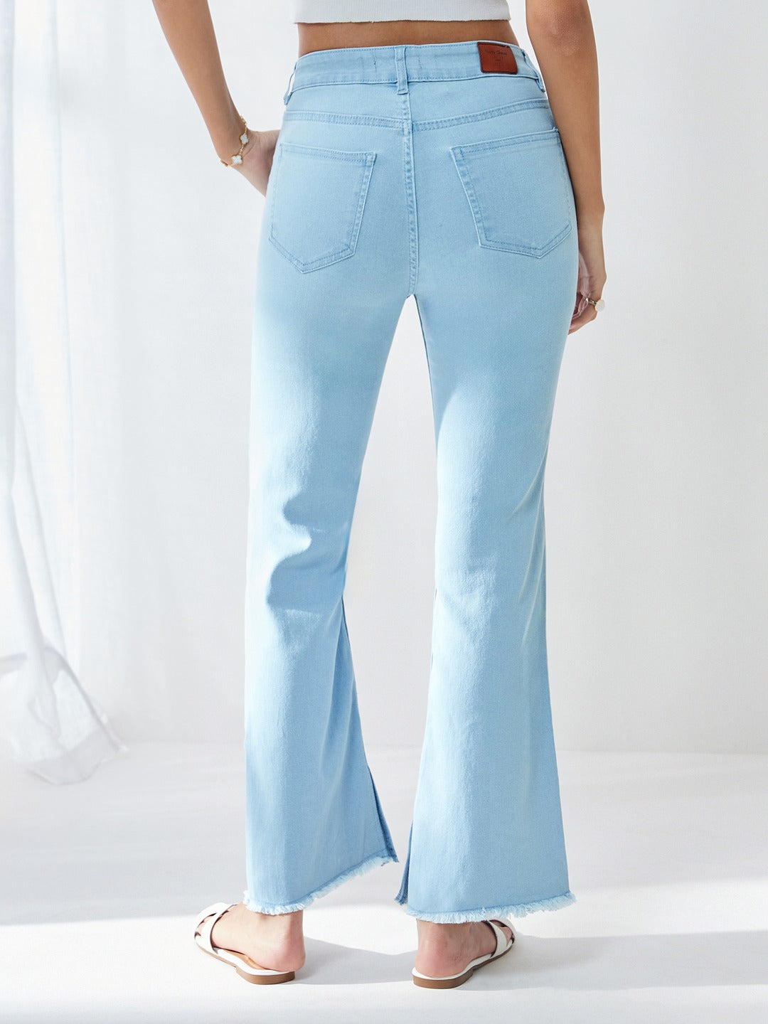 Light Blue Bootcut High Rise Cropped Denim Stretchable Jeans for Women