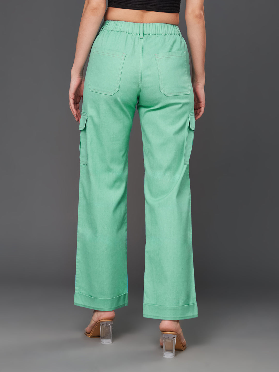 24/7 Comfort Turquoise Wide-Leg High-Rise Stretchable Denim Pants