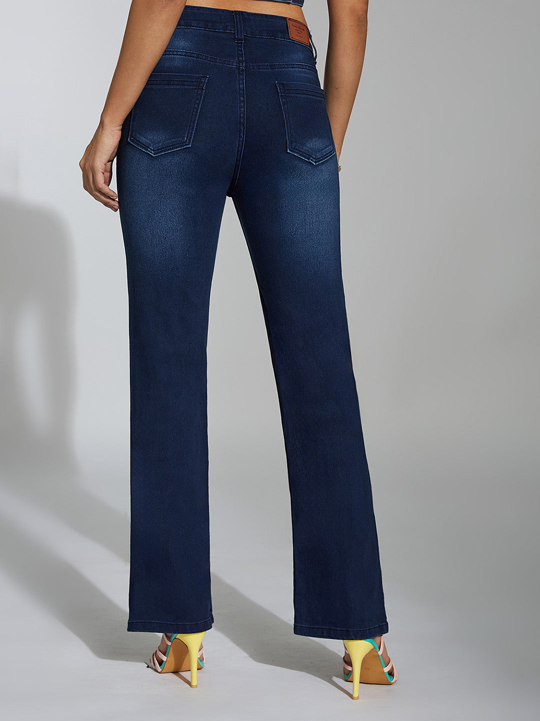 CHASEstretch™ Navy-Blue Wide-Leg Mid-Rise Denim Jeans