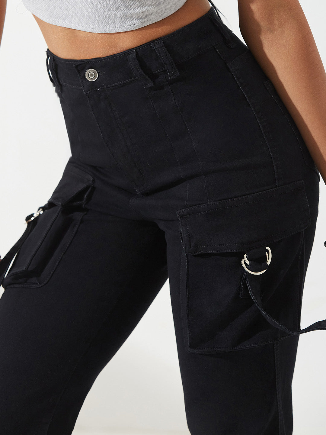 Black Bootcut High-Rise Clean-Look Regular-Length Stretchable Denim Jeans for Women