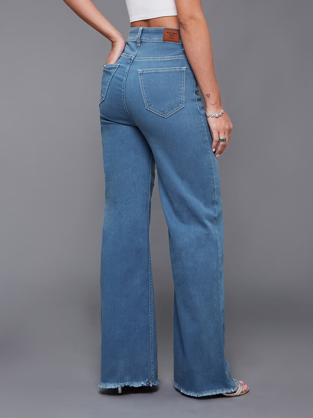 24/7 Comfort Blue Wide-Leg High-Rise Stretchable Denim Jeans