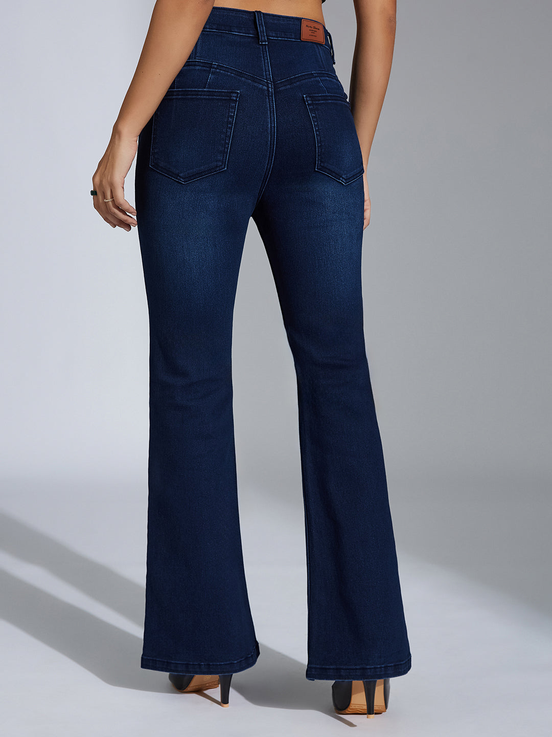 CHASEshape™ Navy-Blue Bootcut High-Rise Stretchable Denim Pocket Jeans
