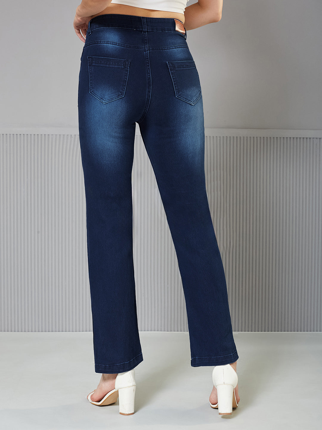 CHASEstretch™ Navy-Blue Wide-Leg Mid-Rise Regular Stretchable Denim Jeans for Women