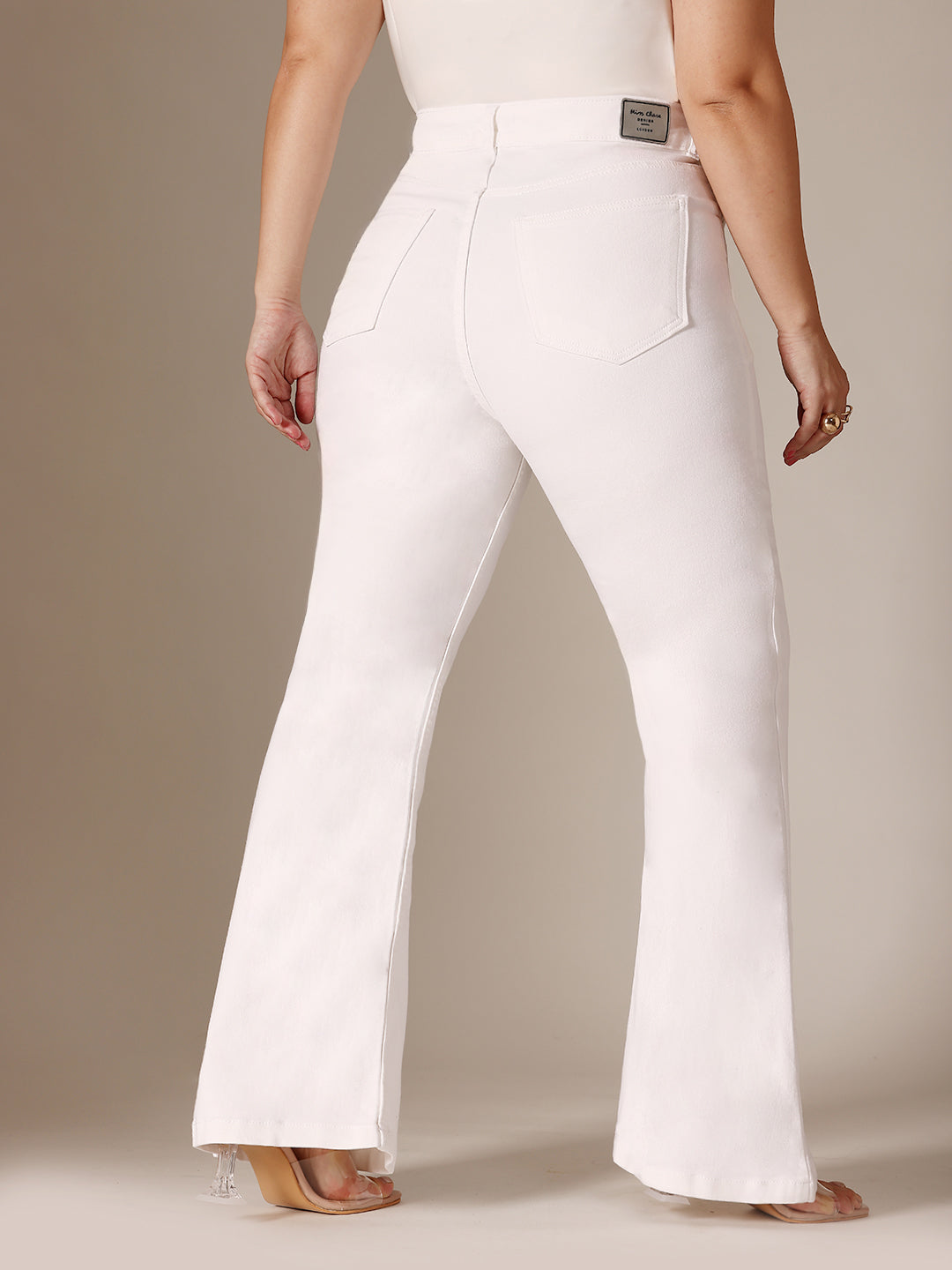 White Bootcut High Rise Clean Look Regular Stretchable Denim Jeans for Women