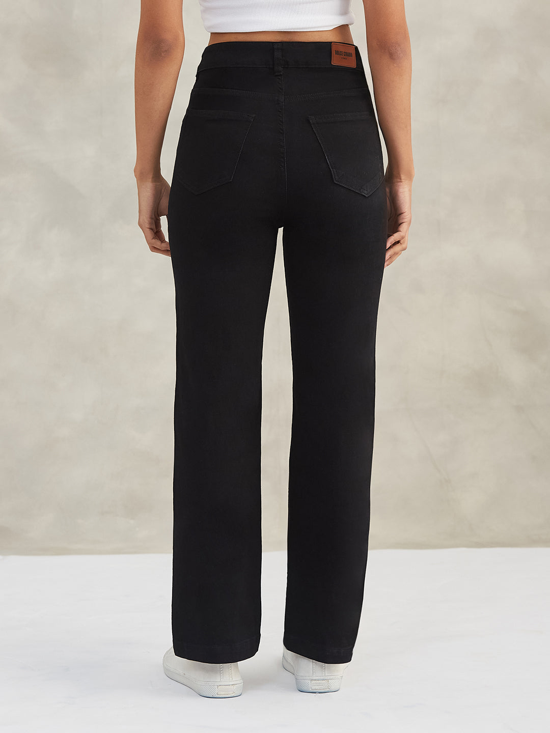 Women's Black Straight High-Rise Stretchable Denim Jeans