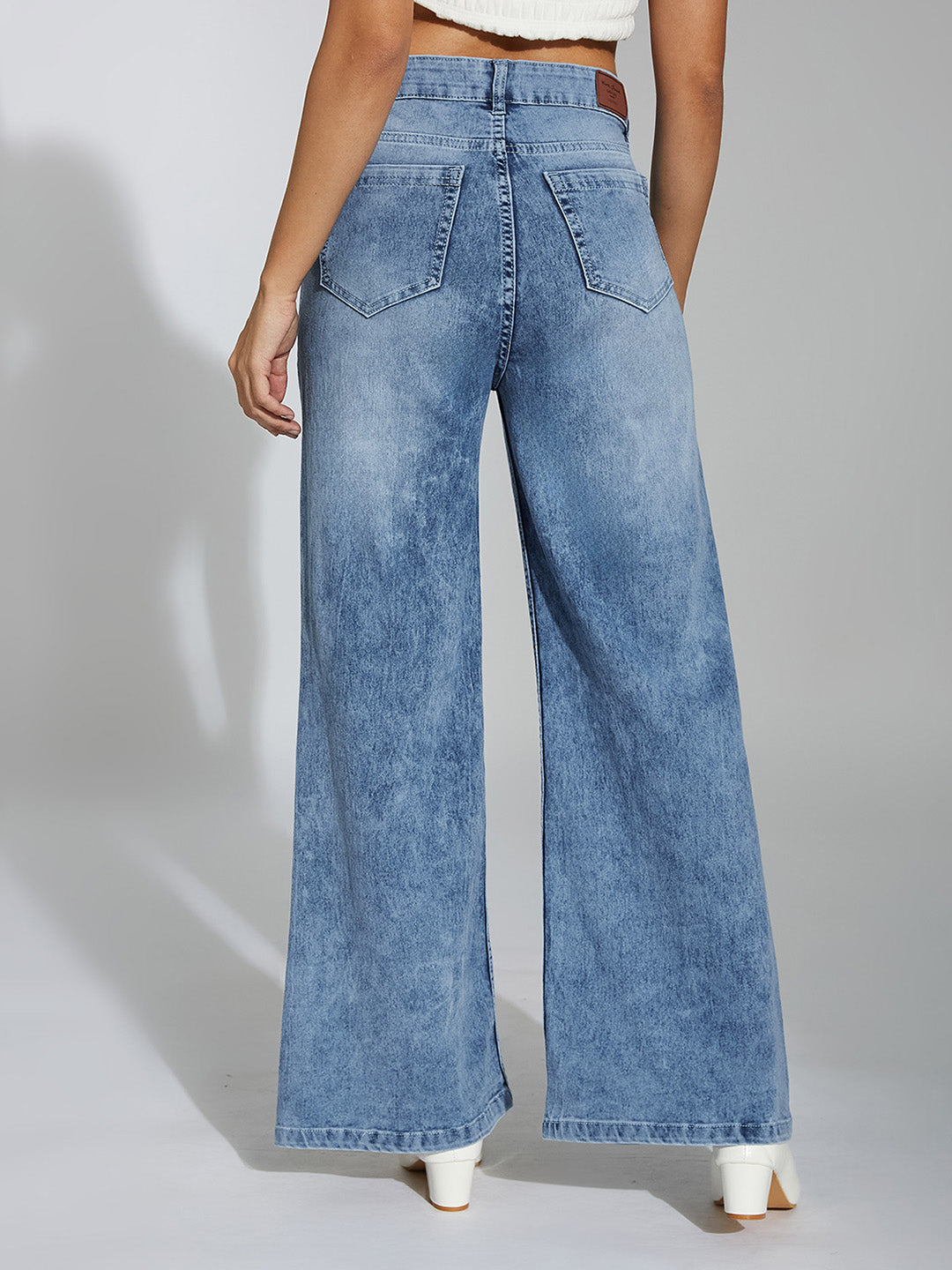 CHASEshape™ Women's Light Blue Wide Leg High Rise Stretchable Denim Jeans