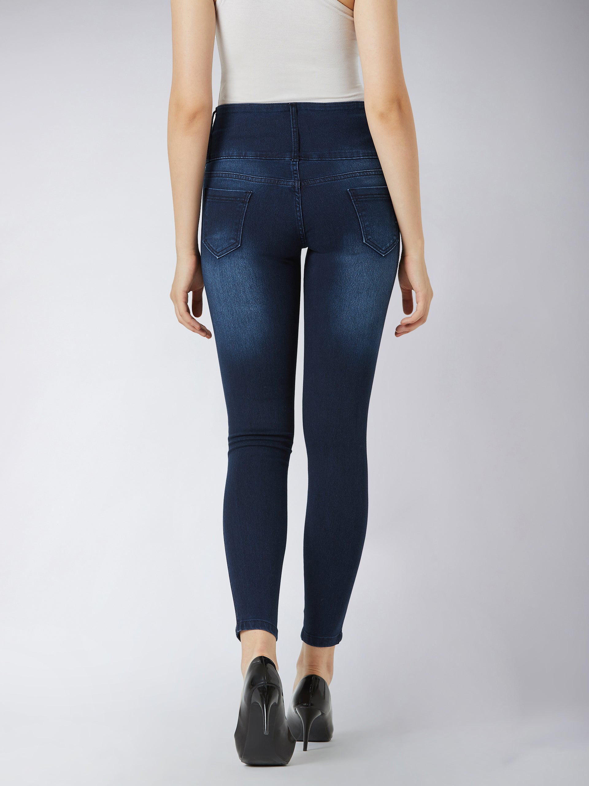 Women's Navy Blue Skinny-Fit High-Rise Regular Length Stretchable Denim Pants