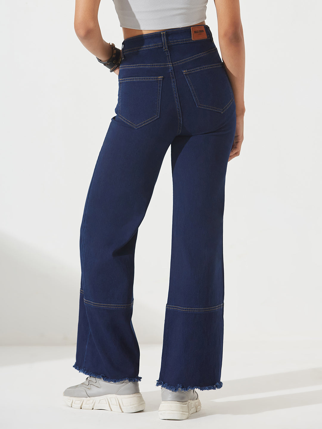 CHASEstretch™ Navy-Blue Wide-Leg High-Rise Stretchable Denim Jeans for Women