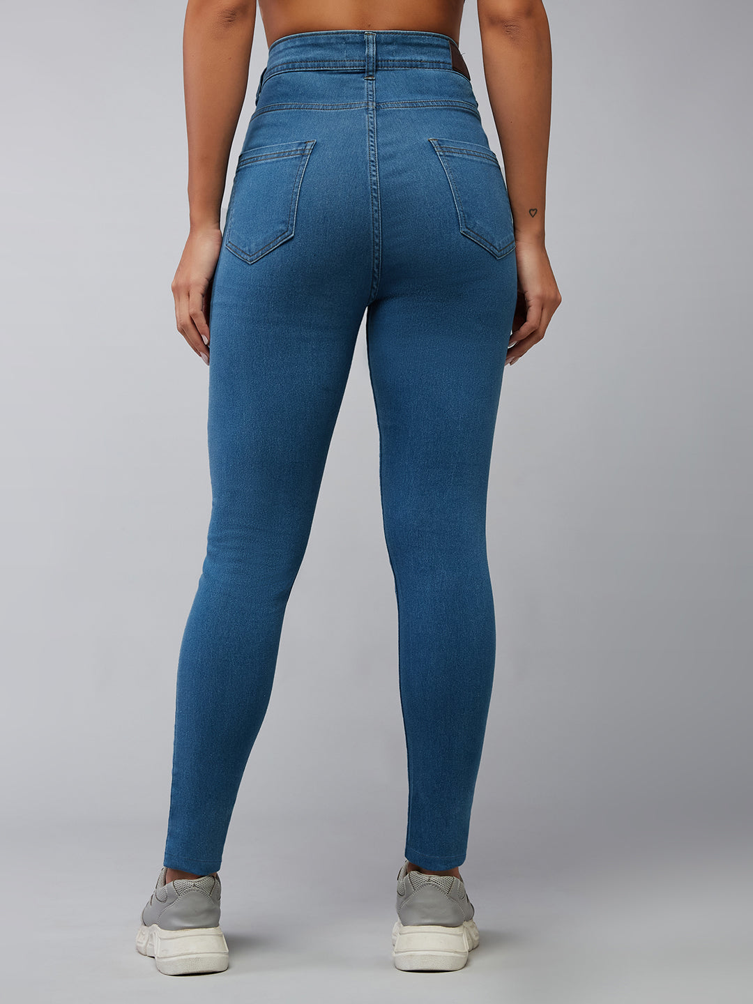 24/7 Comfort Blue Skinny-Fit High-Rise Midly-Distressed Stretchable Denim Jeans