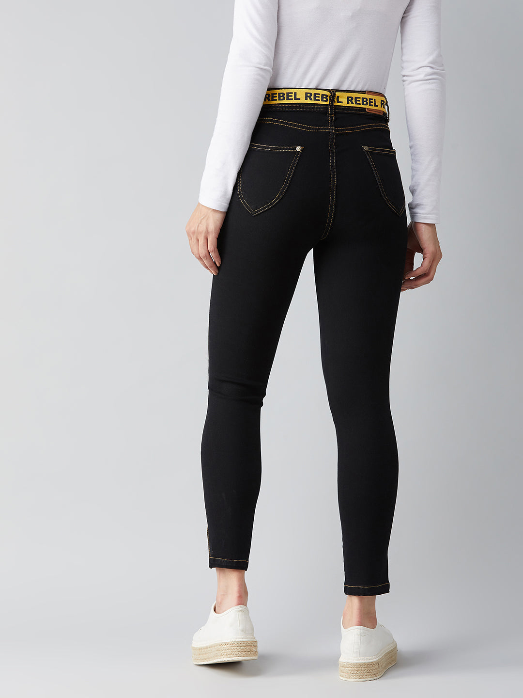 Women's Black Cotton Skinny-Fit High-Rise Ankle Length Length Stretchable Denim Jeans