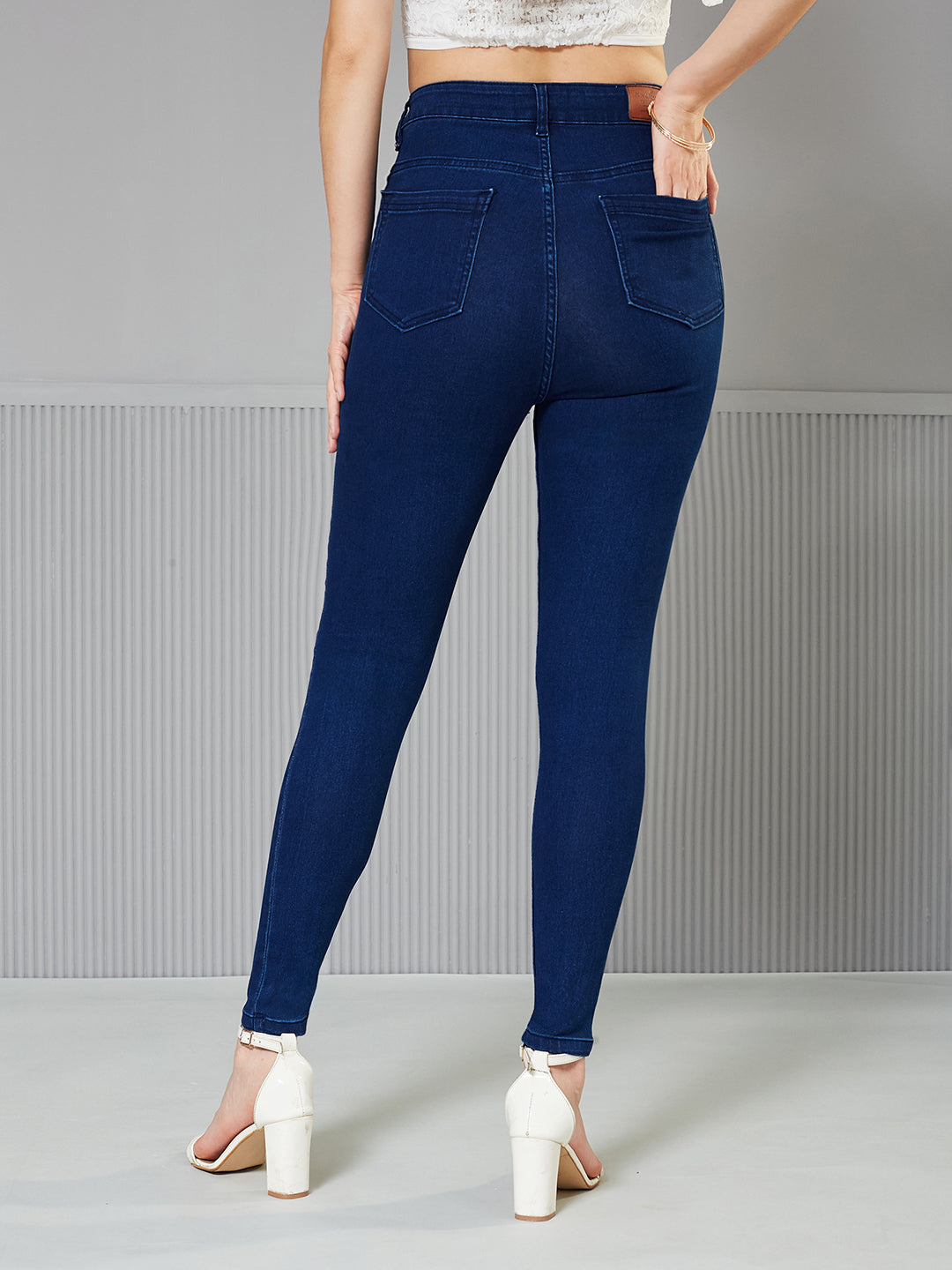 CHASEstretch™ Navy-Blue Skinny-Fit High-Rise Regular Stretchable Denim Jeans for Women — Miss Chase