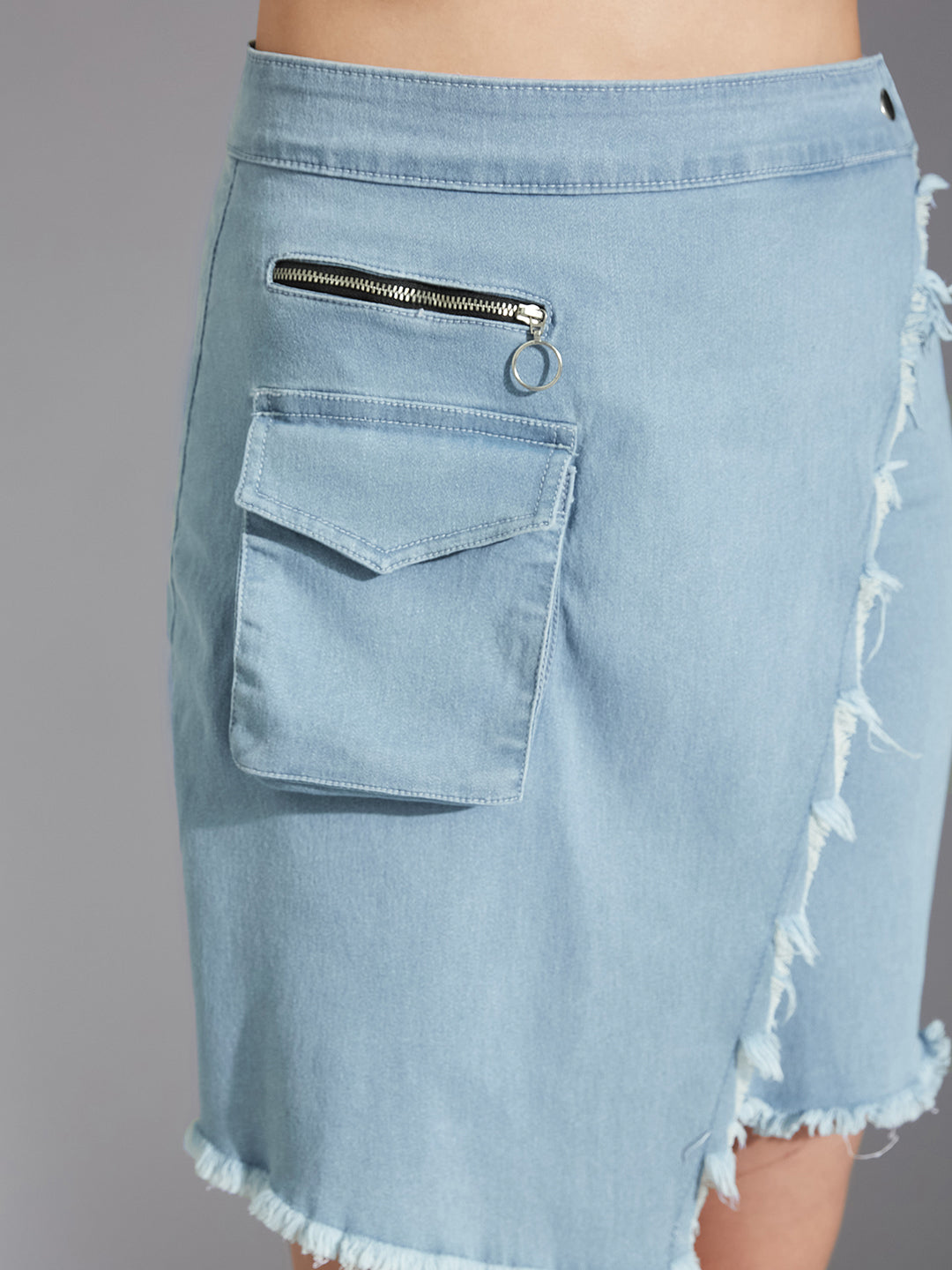 Women's Light Blue Regular High-Rise Clean-Look Above Knee Stretchable Denim Skirt
