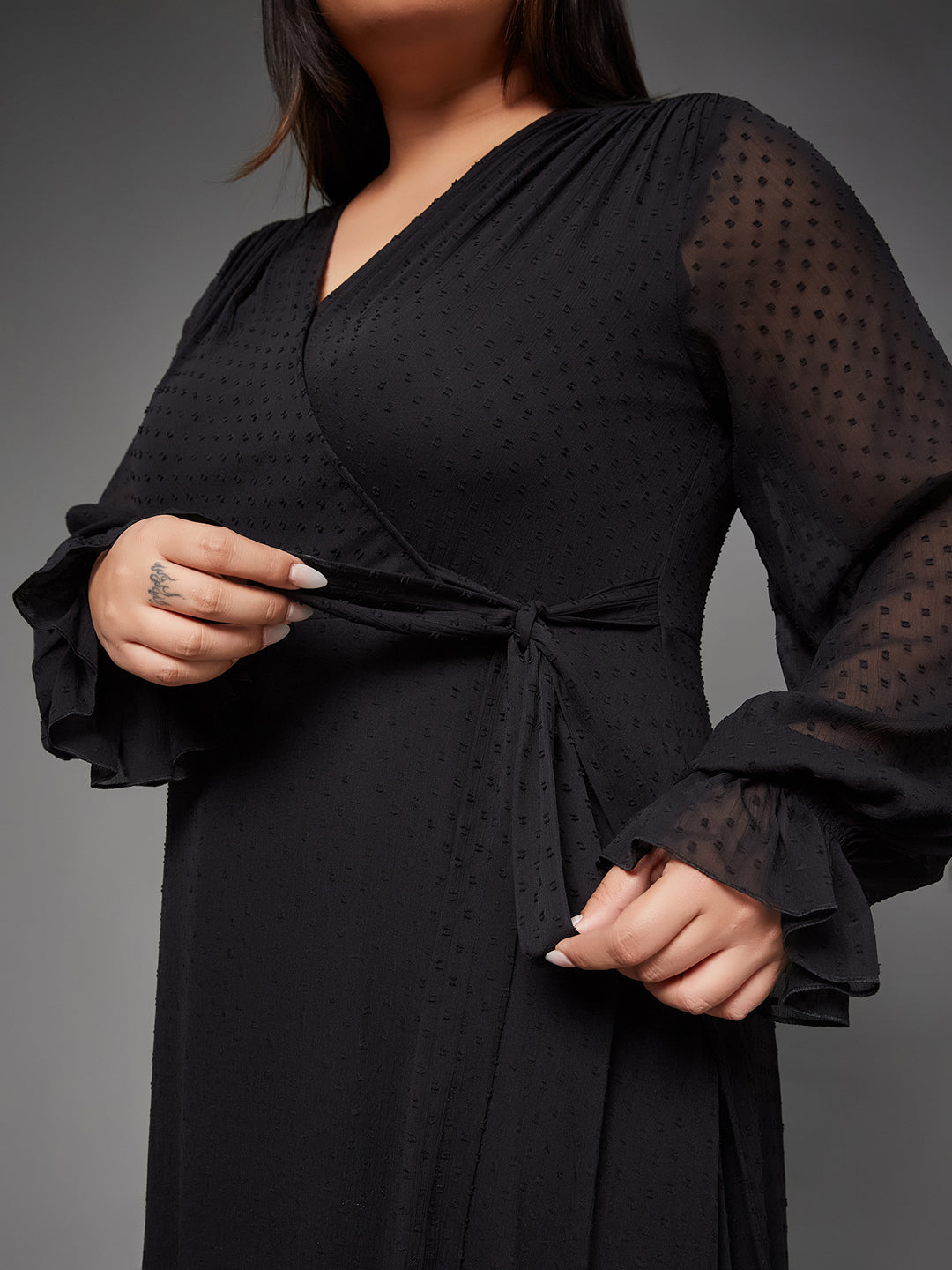 Black Full Sleeves Wrap Maxi Dress Long Dress Gown Frock for Women | Ladies' Birthday Party Dresses