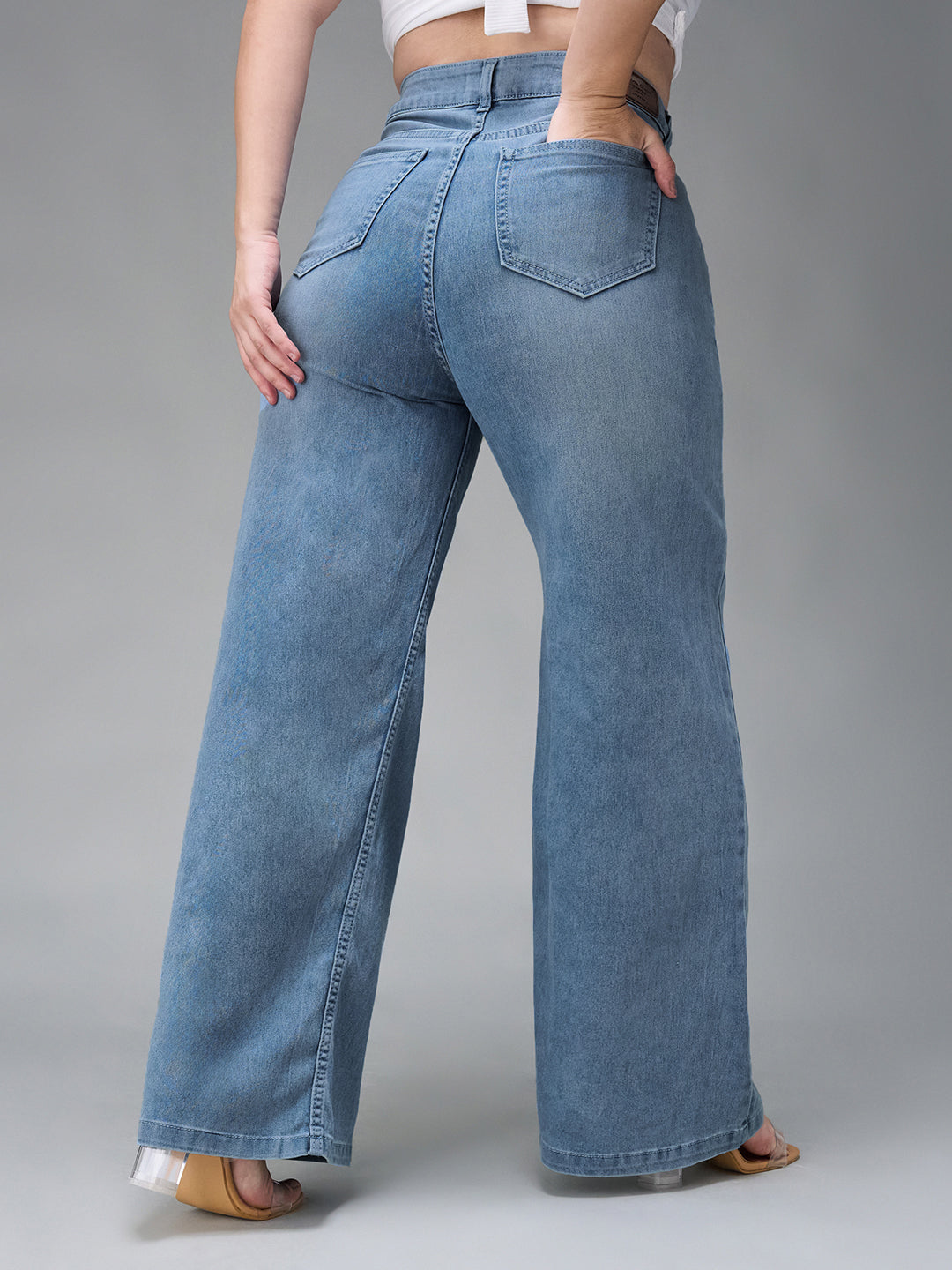 CHASEshape™ Light-Blue Wide-Leg High-Rise Stretchable Denim Jeans