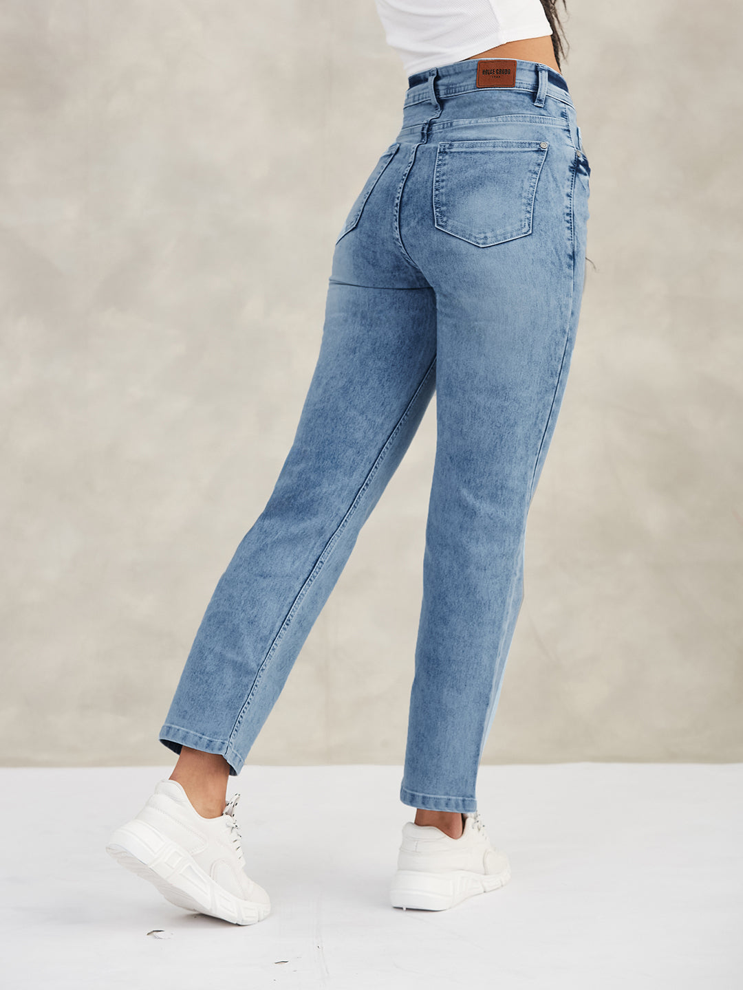 Women's Light Blue Wide-Leg Fit High-Rise Stretchable Denim Jeans