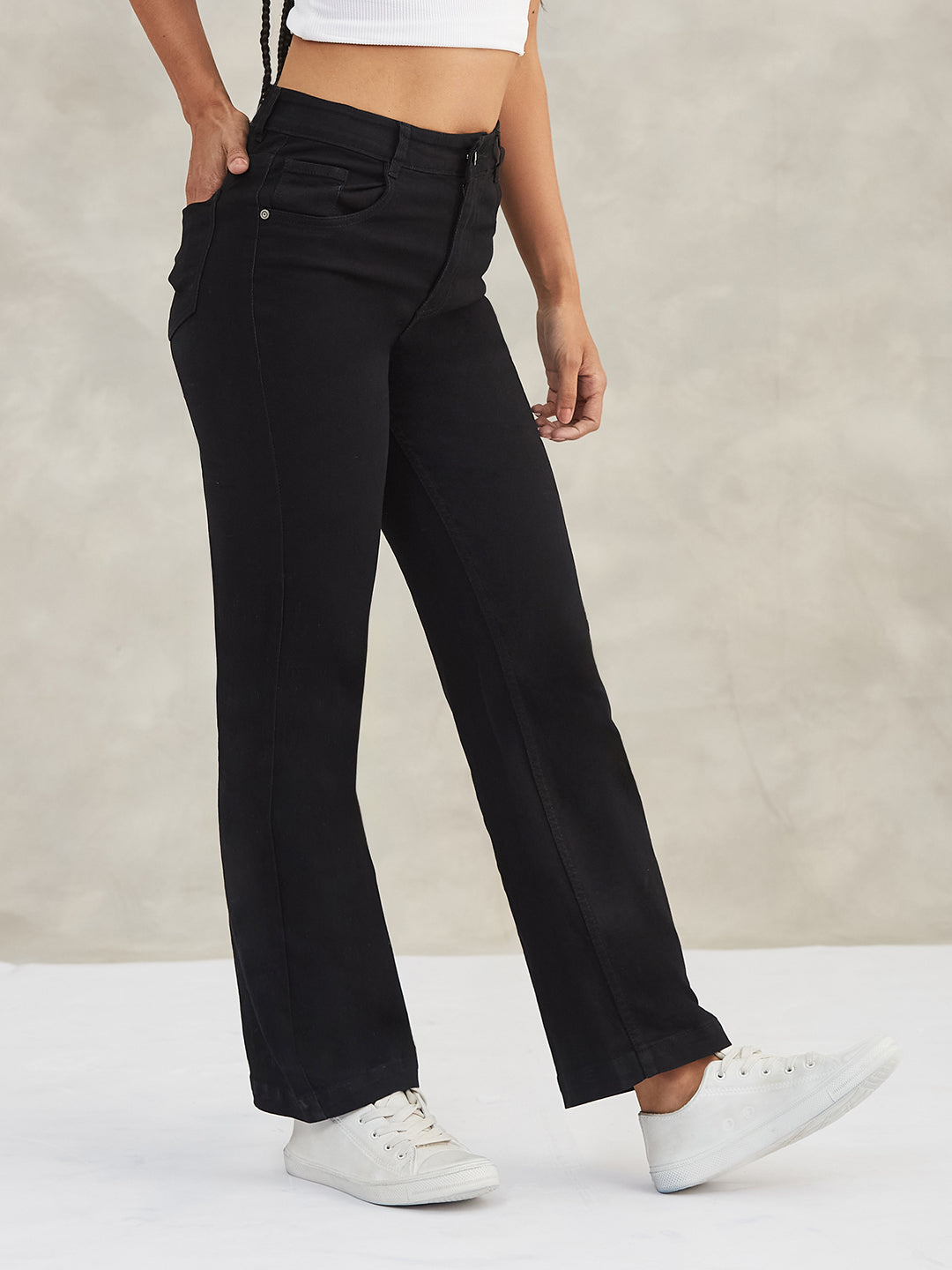 Women's Black Straight High-Rise Stretchable Denim Jeans