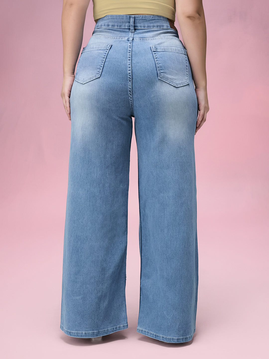 CHASEshape™ Light Blue Wide-Leg High-Rise Stretchable Denim Jeans for Women