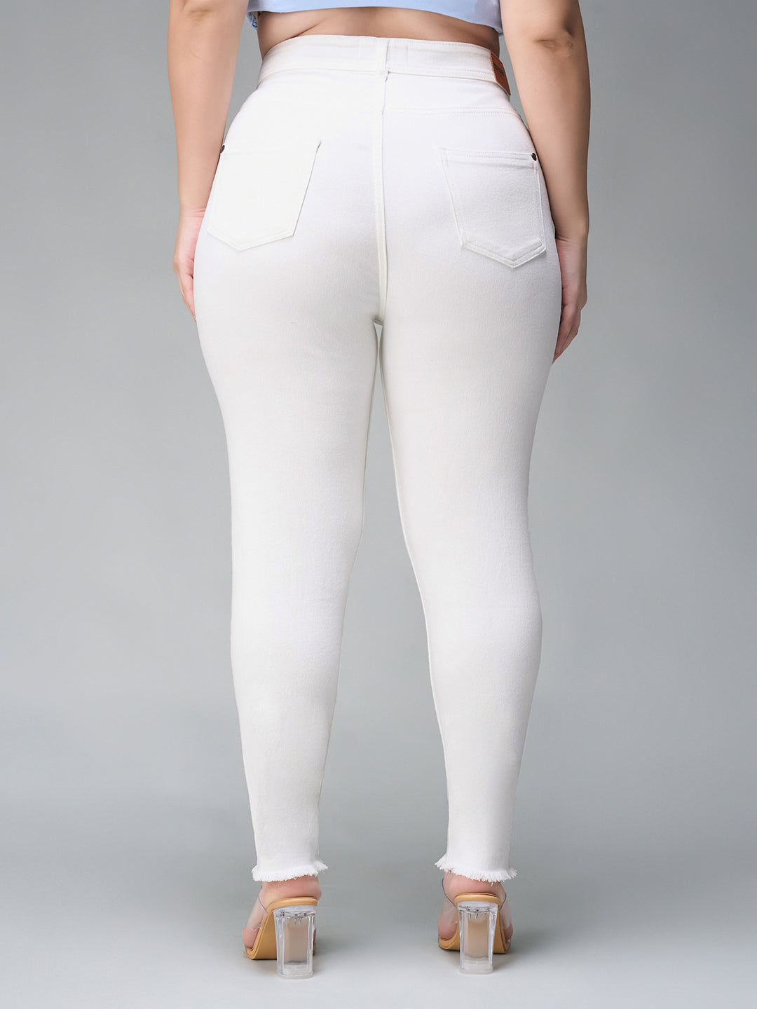 24/7 Comfort White Skinny-Fit High-Rise Bleached Cropped Stretchable Denim Jeans for Women