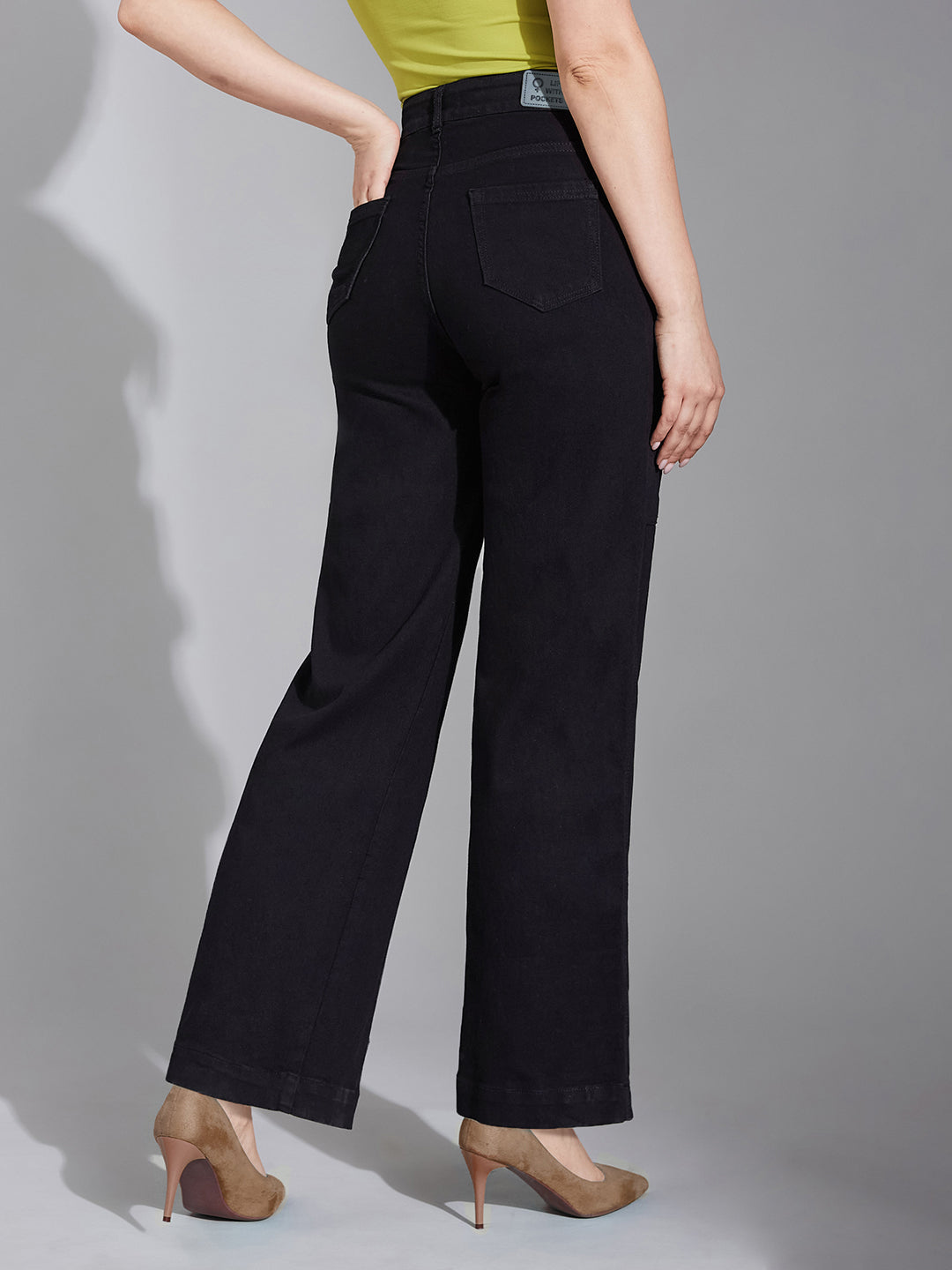 24/7 Comfort Black Flared High-Rise Stretchable Denim Jeans