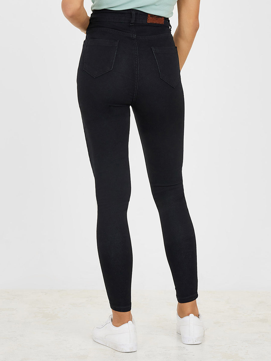 Women's Navy Blue Flared High Rise Regular Stretchable Denim Jumpsuit