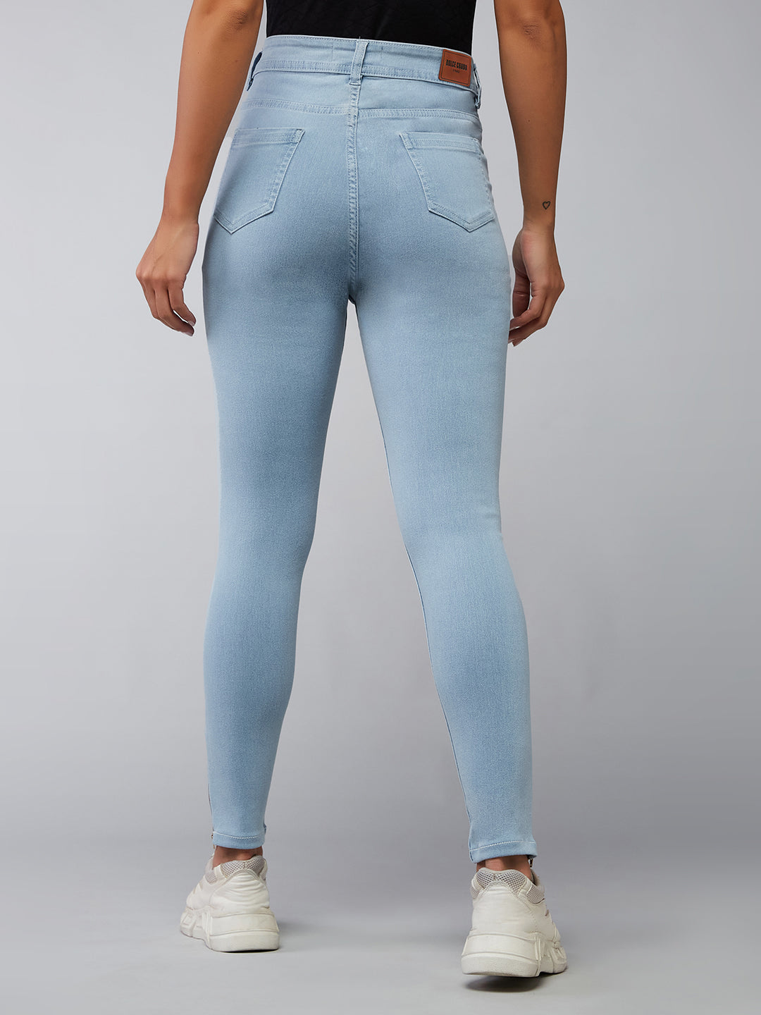 Women's Light Blue Skinny High-Rise Distressed Cropped Denim Jeans